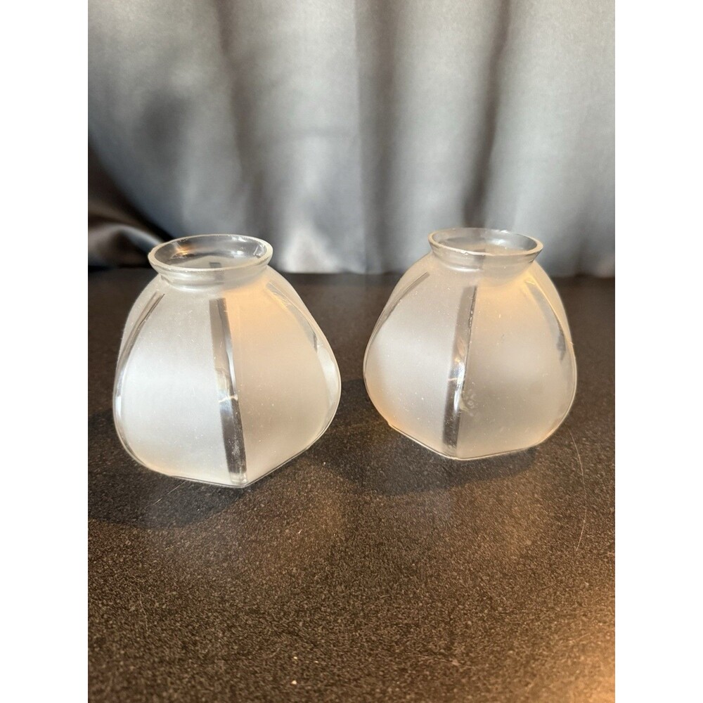 Vintage Frosted Glass Light Shades Set Of 2 Rounded Hexagon Shape